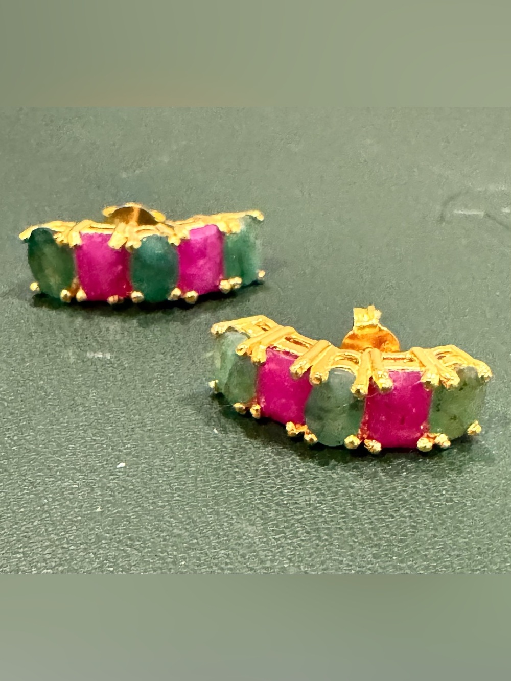 Sterling Silver 925 Ruby & Emerald Hoop Earrings